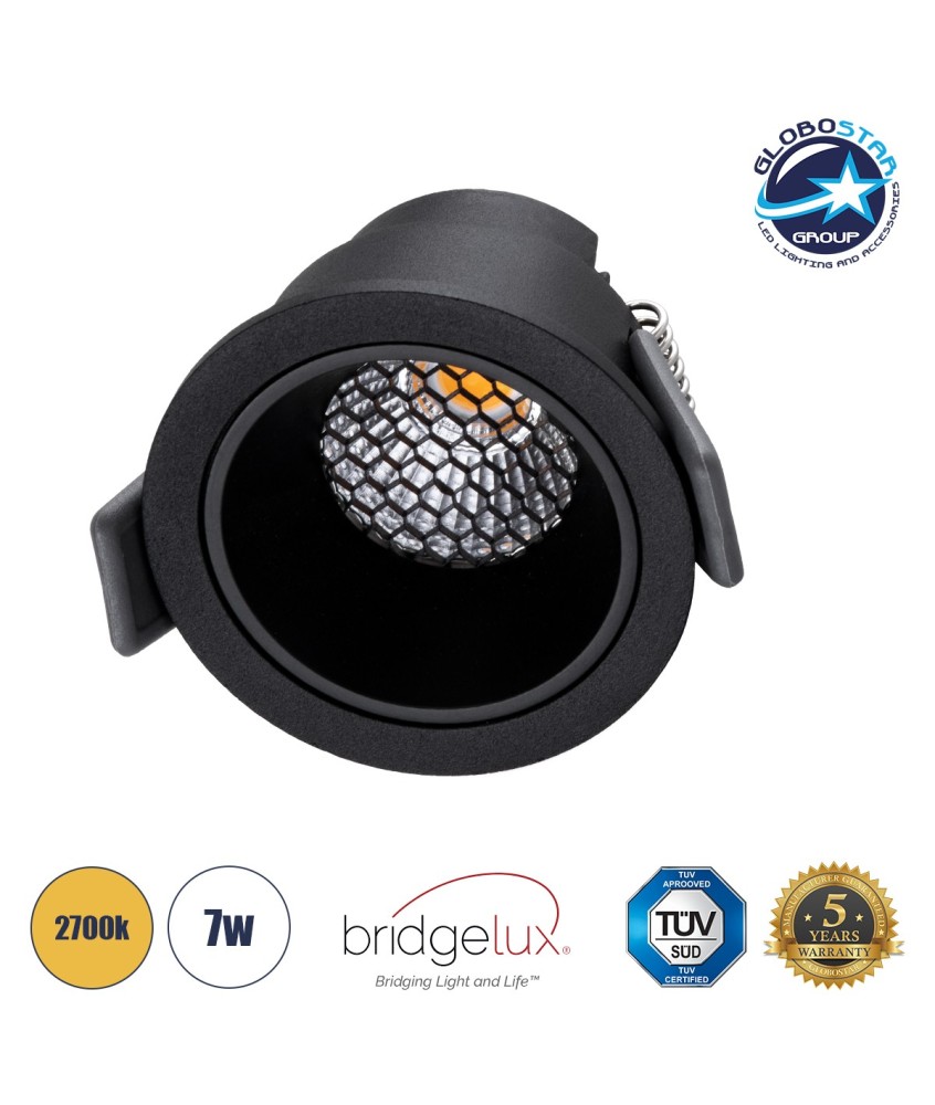GLOBOSTAR® PLUTO-S 60251 Χωνευτό Downlight Σποτ με Honeycomb Anti Glare Reflector LED 7W 875lm 38° AC 220-240V IP20 Θερμό Λευκό 2700K - Bridgelux COB Chip & TÜV SÜD Driver - Μαύρο Ματ - Μ6.4 x Π6.4 x Υ4.9cm - Q5.5cm - 5 Χρόνια Εγγύηση